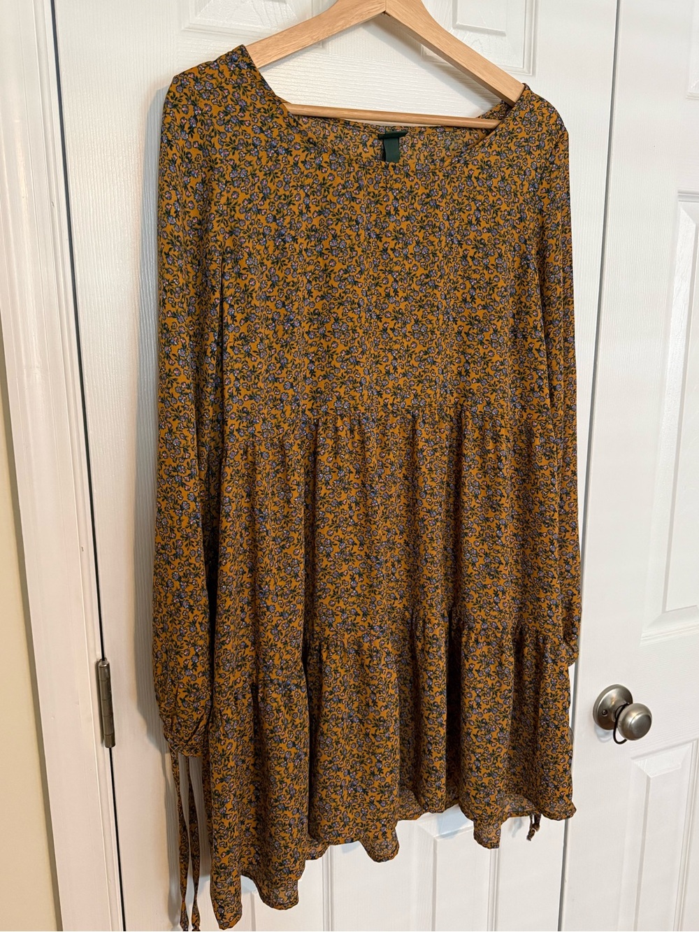 wild fable Mustard Floral Long-Sleeve Tiered Dress